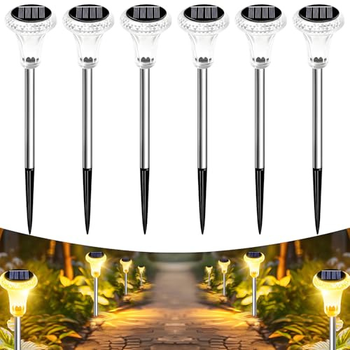 Anmossi Luces Solares Exterior Jardin,6 Piezas LED Lámpara de Camino,3000K Cálido Luz,Impermeable IP65,Luces Solares Led para Patio,Caminos,Terraza,Suelo,Calzada,Césped,Carril