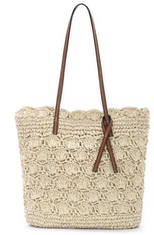 Syrads Bolso de Paja para Mujer Tejido a Mano Grande Verano y Playa Bolso de Hombro Estilo Boho Informal Bolso de Viaje y Vacaciones