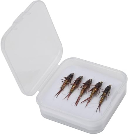 5 señuelos de pesca con mosca de piedra de ninfa, cebos de insectos de metal realistas con ganchos de púas para truchas de agua dulce y salada, salmón, lucio, lucioperca