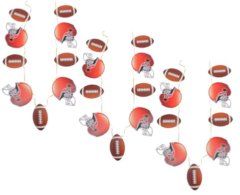 ULTECHNOVO Guirnalda de Fútbol Americano de Papel Brillante 3 Tiras con Banderines de Casco y Balón para Decoración de Fiestas Infantiles Deportivas y Cumpleaños Temáticos