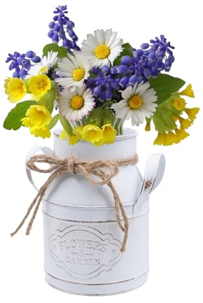 Vase à fleurs vintage en forme de cœur - Pot à lait - Petite décoration de table - Pot de fleurs en fer - Seau en métal avec anse - Style rustique - Pour la maison et le mariage - 15,5 x 11,5 x 9 cm