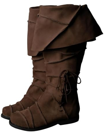 Generisch Boots Damen Schwarz Retro Steampunk Stiefel Schwarz Cowboy Boots Gothic Mittelalter Schuhe Leder Cowboystiefel Herren Cosplay Wikinger Schuhe