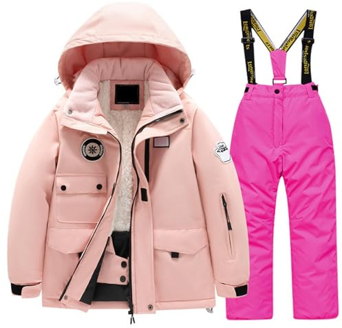 Generisch Combinaison de neige pour garçon avec veste en polaire, pantalon coupe-vent, combinaison d'hiver pour snowboard, vêtements de ski chauds, imperméables, vêtements de sport d'extérieur (8-10