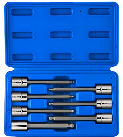 Neiko 10243A 3/8-Antrieb extra langer Kugelkopf Sechskant-Bit Steckschlüsselsatz metrische Stecknüsse 3/8 oder 3 bis 10 mm S2 Stahl 7-teilig