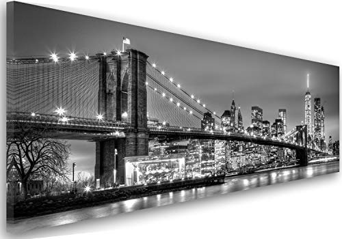 Feeby Bilder Brooklyn Bridge New York 150x60 cm Wohnzimmer Schlafzimmer Büro Flur Küche Wandbilder Modern Bild auf Leinwand Wanddekoration