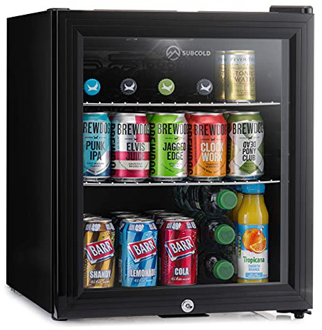 Subcold Super50 LED – Mini Fridge Black | 50L Beer, Wine & Drinks Fridge | LED Light + Lock & Key | Energy Efficient (Black)