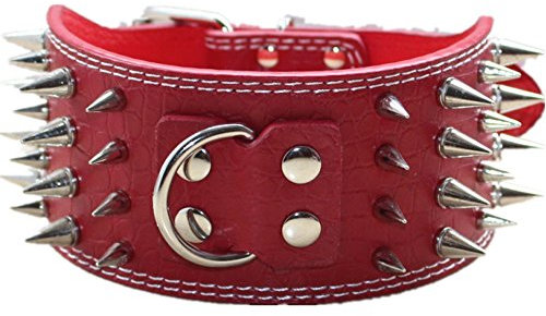 haoyueer Hundehalsband aus Leder, mit Nieten, für Training, Sport, Walking, Medium, Large, XL, für Pitbull, Labrador, Boxer, Rot, L, 7,6 cm