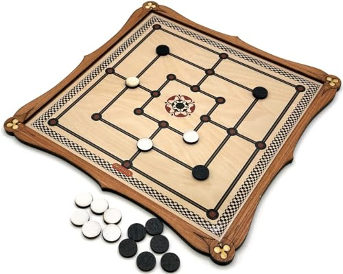Brimtoy Nine Men's Morris Traditional Wooden Board Game for 2 Players - Handmade in the UK