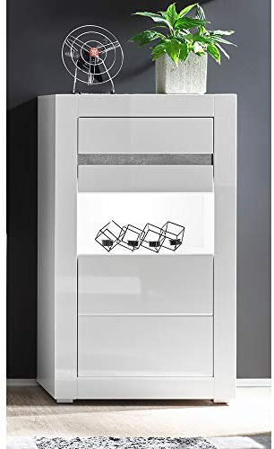 Lomadox Kommode in Hochglanz Weiss im modernen Design Breite: 66cm