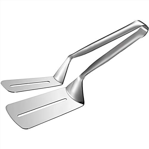 AOOSY 304 Steak Clamps, 3-in-1 Cooking Tong, Double Sided Spatula, 10 Inch Multifunctional Stainless Steel Food Flipping Spatula Tongs Clip for Bread Hamburger BBQ Meats Pizza Pies Bread Fish