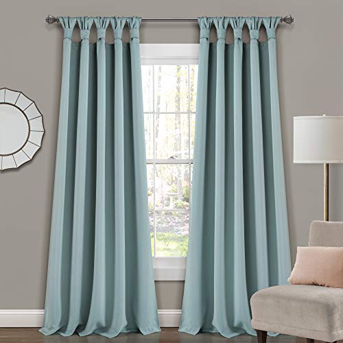 Lush Decor, Blue Insulated Knotted Tab Top Blackout Window Curtain Panel Pair, 95 x 52, 95 in x 52