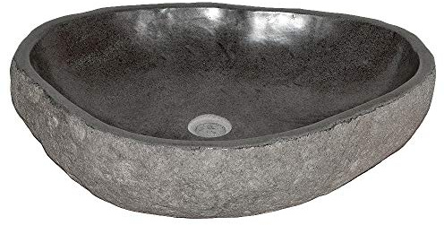 LEBENSwohnART Waschbecken NATURSTEIN-XL ca. 45-55cm Flußstein Findling Aufsatzwaschbecken