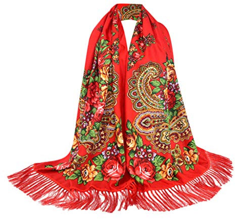 Lazzboy Schals Frauen Lady Folk Krawatte Quaste Square Schal Wrap Travel Damen Warm Pashminas Herbst Wintertagen Winterschal Weiche übergroßer Schultertuch(Rot)