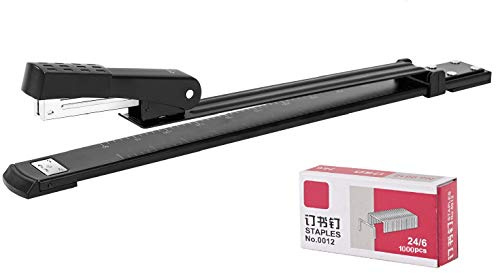 Häftapparat med lång arm, häftapparat lång arm hel remsa med 300 mm räckvidd kapacitet 25 ark slitstark hemmakontor skrivbord stationär hantverk skola (svart)