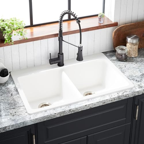 Signature Hardware 447672 Totten 33 Drop In or Undermount 50/50 Double Basin Granite Composite Kitchen Sink