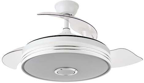 FABRILAMP ESPARTA Ventilador de techo con luz led, motor DC, color blanco, aspas retráctiles, mando a distancia, temporizador, memoria de luz, 3 tonalidades y 6 velocidades