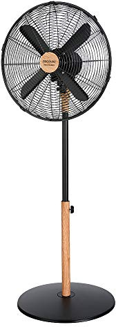 Cecotec Ventilador de Pie EnergySilence 560 WoodStyle. 60 W, 4 Aspas 40 cm de Diámetro, Oscilante, 3 Velocidades, Altura ajustable 90-125 cm, Motor de Cobre, Acabado Negro y Efecto Madera