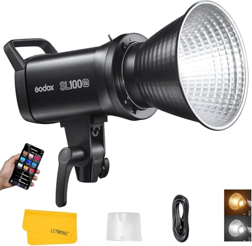 Godox SL100Bi Bi-Color LED Video Light, 2800-6500K TLCI 97+ CRI 96+, 11 ljuseffekter, APP Bluetooth-kontroll, intuitivt användargränssnitt, Bowens Mount Photography Light för studio utomhus