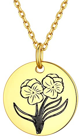 ChicSilver 925 Silber Damen Mädchen Geburtsblume Halskette Trendiger Rundanhänger mit Blume Versprechen Halskette Freundschaftskette für Valentinstag Geburtsstag Muttertag