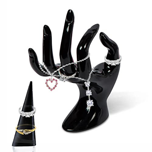 WOOPSOO Acryl-Schmuckhalter, Schmuck-Präsentationshalter, weibliche Schaufensterpuppe, Handschmuckständer, Schaufensterpuppe, Hand, Halskette, Armband, Ring, Uhrenhalter für Zuhause, 2 Stück (schwarz)