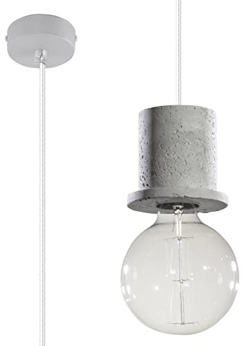 LumenTEC E27 Pendelleuchte Beton & Holz, Hängeleuchte, Hängelampe 1-flammig, LED Drahtleuchte, Lampenfassung, Ø 11,5cm, E27 Höhenverstellbar Lampenhalterung (Bono)