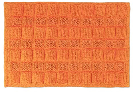 Relaxdays Badematte Baumwolle, 60 x 40 cm, rutschfest, waschbar, Vorleger Badezimmer, Badteppich rechteckig, orange