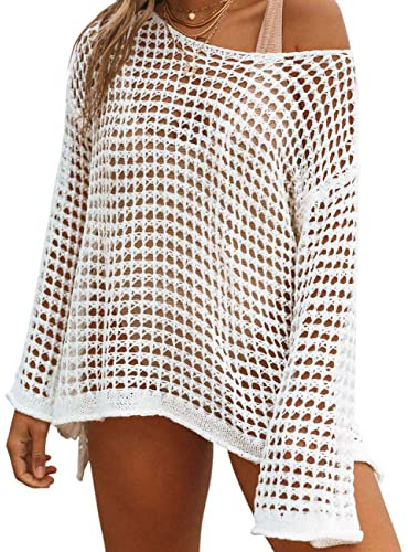 Bsubseach Crop Top all'Uncinetto per Le Donne Costume da Bagno Cover Up Sexy Scava Fuori Swim Cover Up Maglia Abiti Estivi Bianco
