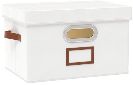 OUTBROS Aufbewahrungsbox mit Deckel und Griff, Faltbarer Stoffboxen mit Etikettentasche, Boxen Aufbewahrung für Kleidung,Geeignet für Schlafzimmer, Wohnzimmer 32 x 23 x 20 cm Weiß 1 Stück
