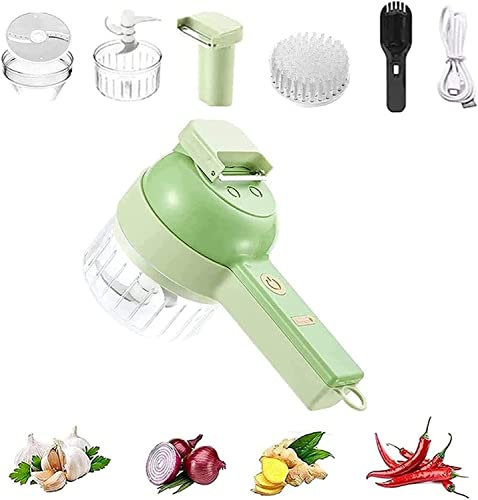 4 in 1 Handheld Electric Veggie Chopper Set, Multifunctional Food Chopper Vegetable Cutter, Garlic Press and Slicer Set, Mini Food Slicer and Chopper for Kitchen, kitchen gadgets