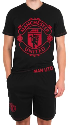 Manchester United Official Mens Loungewear Short Pyjamas Black Crest Medium