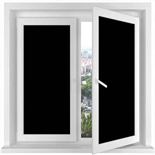 Blackout Window Film - Privacy Light Blocking UV Protection, Glass Window Sticker Dark, Frosted Matt Black (Black, 44.5 x 400 cm)
