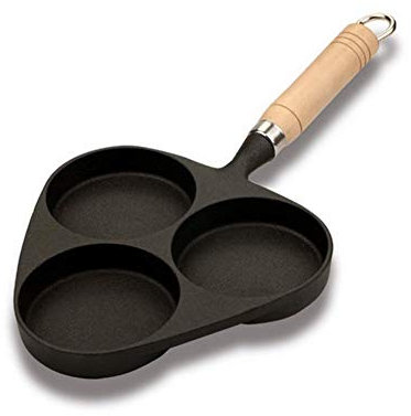 OQHAIR Pentole e padelle da Cucina Padella in ghisa con Foro Padelle per friggere Padella per Pancake, Piccola Macchina per Pancake, Frittata di Uova con Hamburger con 3 stampi Padelle PE