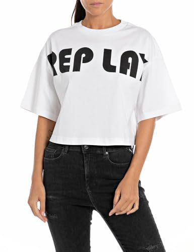 replay cropped T-shirt för kvinnor, 001 vit, S