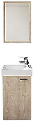 AMY Waschbecken mit Unterschrank und Spiegel in Elegance Endgrain Oak- Kompakter Waschtisch ideal für Gäste WC - 41 x 165 x 23 cm (B/H/T)