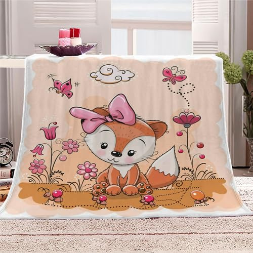 DEVOKE Couverture Polaire Renard 3D Imprimée Microfibre Fluffy Couverture de literie 1 Personne Enfant Fille Garcon Flanelle Sherpa Jeté de Canapé Convient 100x130cm Fleur Rose