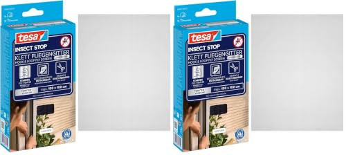 tesa Insect Stop COMFORT Fliegengitter für Fenster - Insektenschutz mit Klettband selbstklebend - Fliegen Netz ohne Bohren - anthrazit (durchsichtig), 100 cm x 100 cm (Packung mit 2)