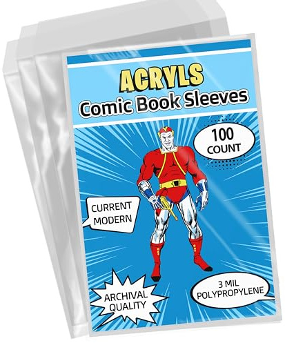Acryls Uk Comic Book Archival Bags - 27 x 18cm Acid Free Crystal-Clear Sleeves - for Current & Modern Comics (100 Bags)