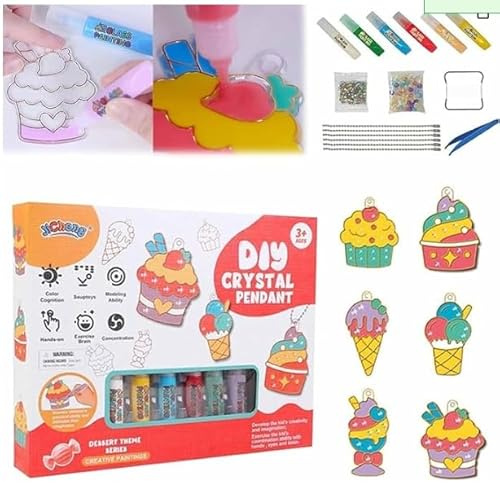 DIY-Kristallfarben-Kunst- und Bastelset Weihnachts-DIY-Fenstermalkunst, Kristallanhänger-Set, Bake-Free Crystal Color Glue Painting Pendant, DIY-Kristallmalset für Kinder