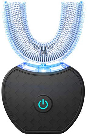 JT2D Ultrasonic Automatic Toothbrush, 360° Auto Toothbrush Electric Teeth Whitening Brush, 3 Modes, U-Shape, Wireless Charging, Black