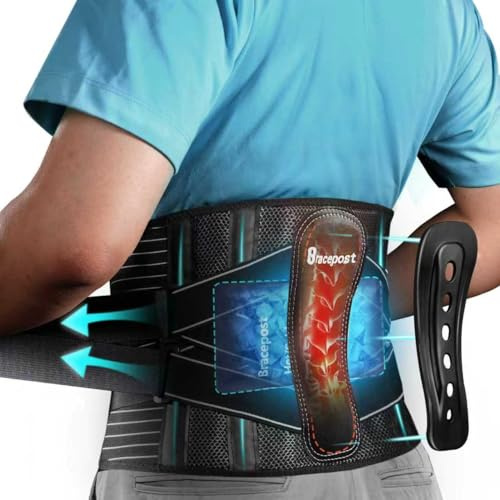 Bracepost Back Brace for Lower Back Pain,Reusable Ice Pack for Injuries Lumbar Support Belt for Men Women,Bionic Spine Design Back Brace with Cold Pad for Sciatica Herniated Disc,M