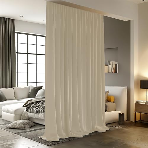 RoomDarkning Room Divider Curtain, 8.3 ft Wide x 7 ft Tall, Cream Beige, 1 Panel, Blackout, Noise Reduction, Privacy, Curtain for Wall Ceiling Mount Track