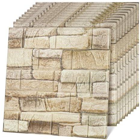 3D Wandpaneele zum Abziehen und Aufkleben in Felsenfarbe, 10 Stück XPE-Schaumstein-3D-Tapete, Selbstklebende Tapete Schaumtapete für Schlafzimmer, Treppen, Küche