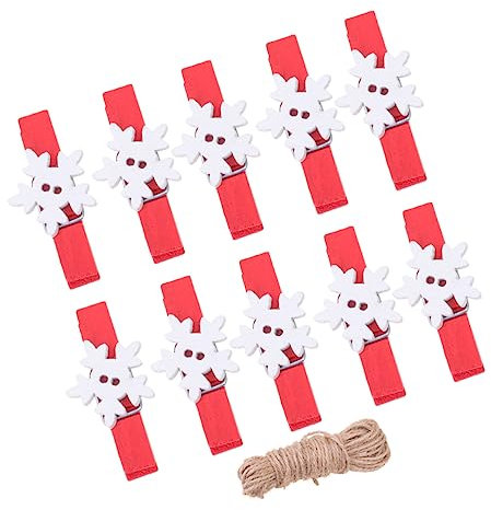 GRIRIW 50pezzi Mollette in Legno Forma di Fiocco di Mini Mollette per Foto e Decorazioni con Metri di Spago di Iuta per Appendere Biglietti di Natale e Artigianato