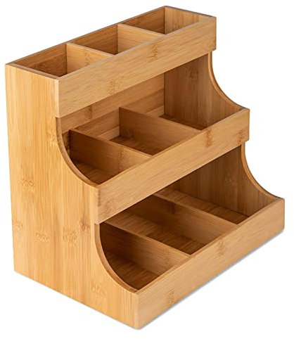 Organizador de bolsas de té, bolsas de café de madera de 3 niveles, caja de té de madera, caja de madera de almacenamiento, organizador vertical de bolsas de té, estante de condimentos de madera para