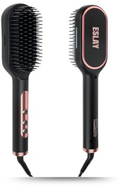 Brosse à Lisser Électrique 2-en-1 Eslay: Effet Professionnel sur Tous Types de Cheveux, Contrôle de Température pour une Protection Optimale contre la Chaleur, Lissage Parfait et Facile…