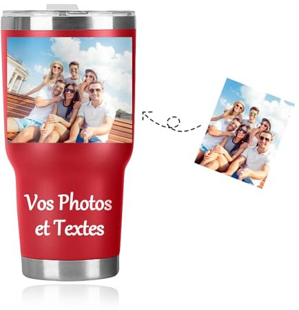 Seguire Rouleau personnalisé avec image, tasse photo personnalisée pour elle, cadeau personnalisé pour les hommes et les femmes d'anniversaire, tasse de voyage personnalisée 30 oz (Rouge)
