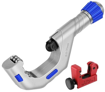 Flexzion Copper Pipe Cutter Set - Heavy Duty Tubing Tool 1/4–2 3/4 with Mini Tube Cutter 1/8–7/8 for Copper Plastic PVC Pipes Aluminum Brass Thin Stainless Steel Plumbing & DIY Home Repairs | Tubing Cutter Tool Set for Copper, Aluminum, Brass, Pvc, and Thin Stainless Steel Pipes; Full-Size and Mini Cutters Included