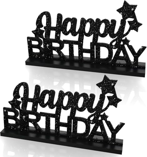 DecoGlee Glitzernder schwarzer Buchstabe Happy Birthday, Tischdekoration – perfekt für Partys zum 30. bis 100. Geburtstag