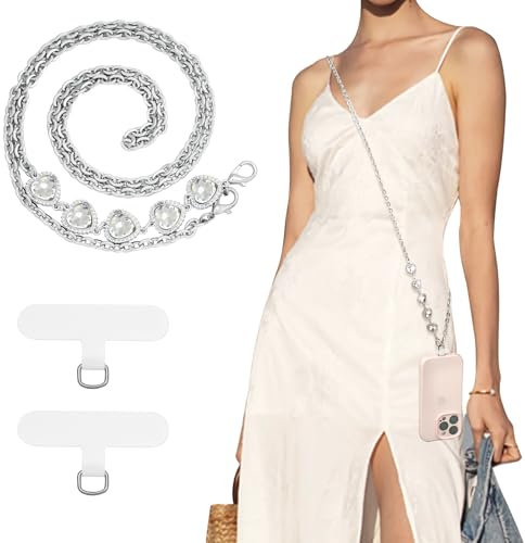 TiMOVO Laccetto Universale per Telefono, Catena in Metallo Antifurto a Tracolla per iPhone 16 Pro Max e la Maggior Parte degli Smartphone, Cordino Regolabile da Collo per Donna, Argento