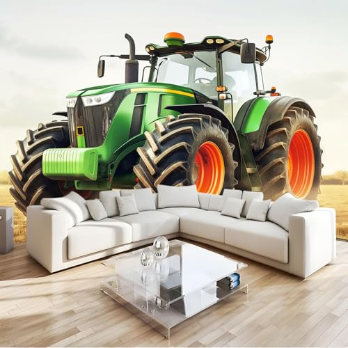 Vert Papier Peint Panoramique Enfant 250x175 cm tracteur agricole Papier peint intissé 3D Effet Décoration Murale Poster Tableaux Muraux Tapisserie Photo Trompe l'oeil Ornament